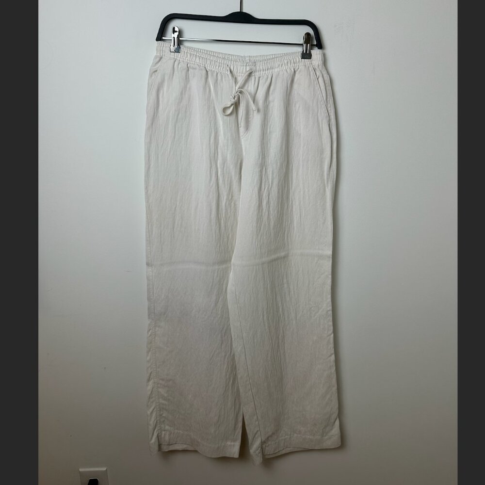 Zara White Wide Leg Linen Like Pants - M
